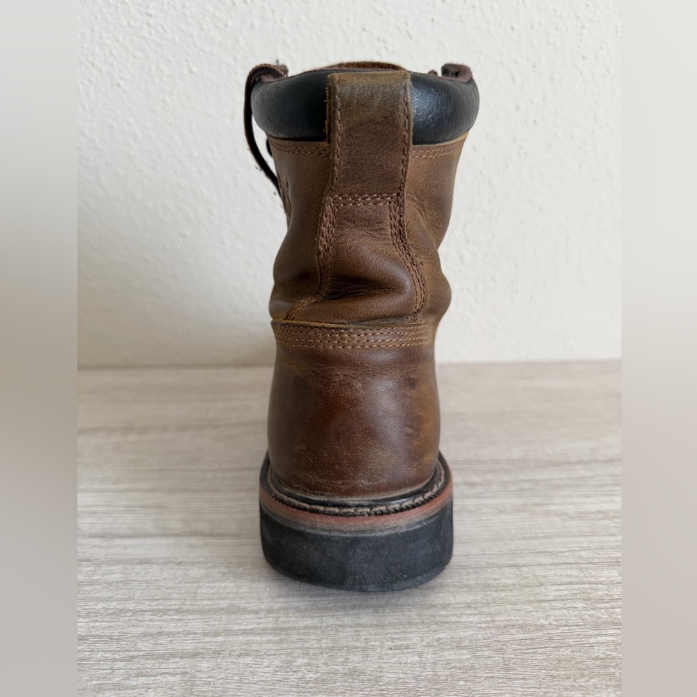 Justin Mens Pulley Brown Steel Toe Lace Up Western Work Boots SE682 size 6D - Picture 12 of 15